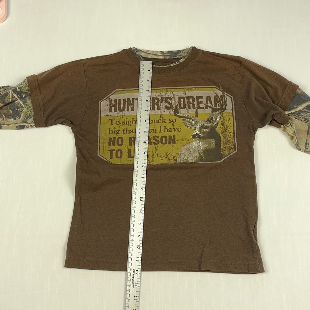 Ranger Kids Brown Camo Layered Hunter's Dream Buck Graphic Long Sleeve Shirt L - Picture 4 of 6